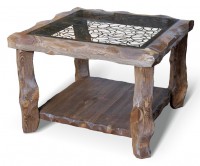 Стол журнальный (массив сосны, старение, стекло) - Мебельная компания "ИРБЕЯ" - Производство мебели