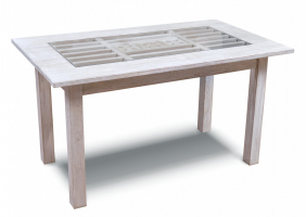 Стол Ирбея №5 "Цветы" 140*80(массив сосны, белый с патиной) - Мебельная компания "ИРБЕЯ" - Производство мебели